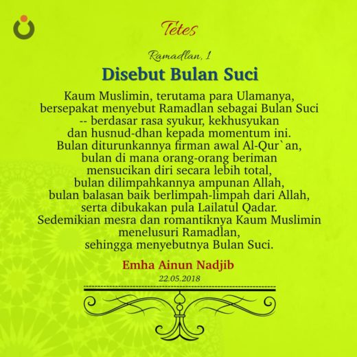 Disebut Bulan Suci